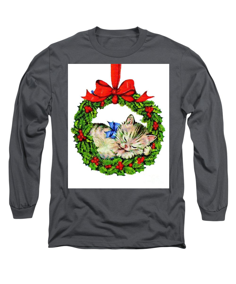 Long Sleeve T-Shirt - Kitten In A Christmas Wreath