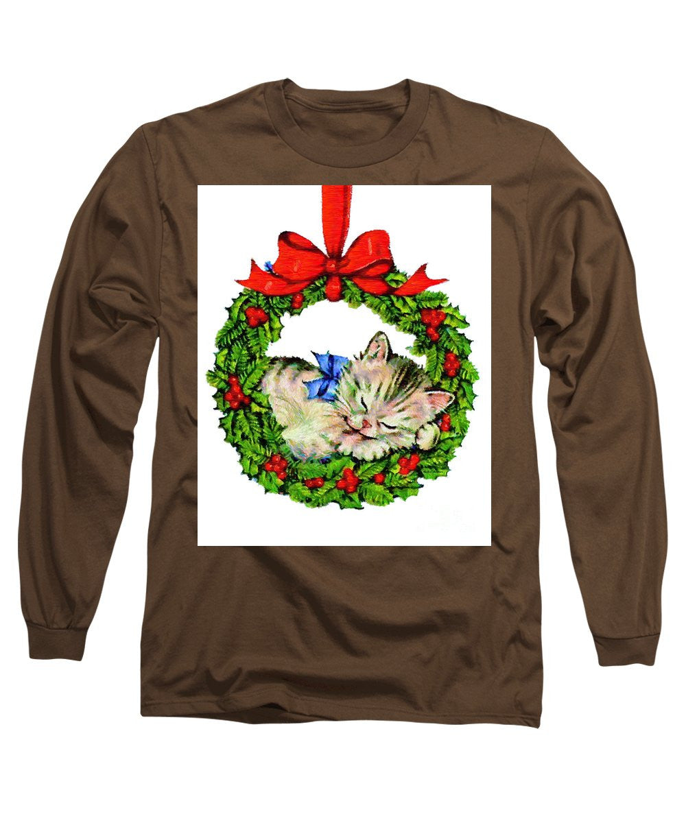 Long Sleeve T-Shirt - Kitten In A Christmas Wreath