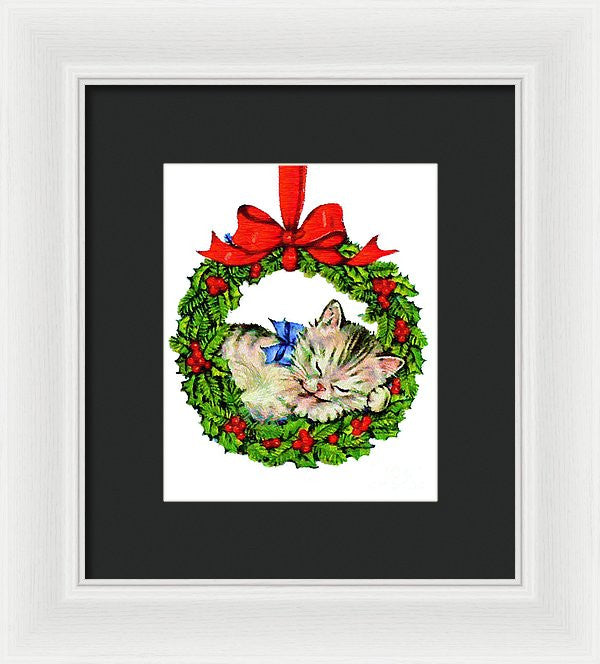 Framed Print - Kitten In A Christmas Wreath