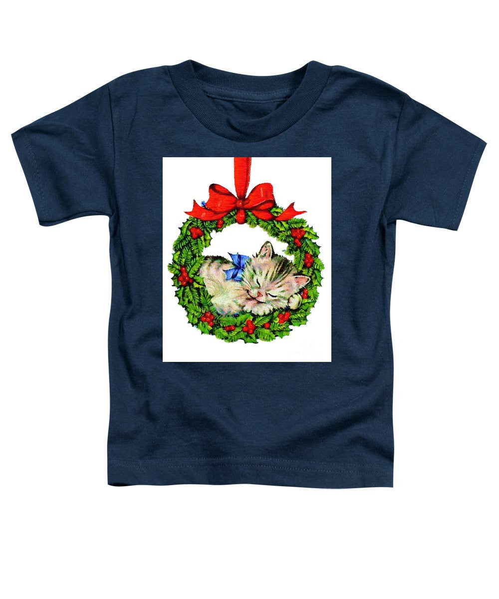 Toddler T-Shirt - Kitten In A Christmas Wreath