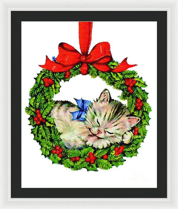 Framed Print - Kitten In A Christmas Wreath