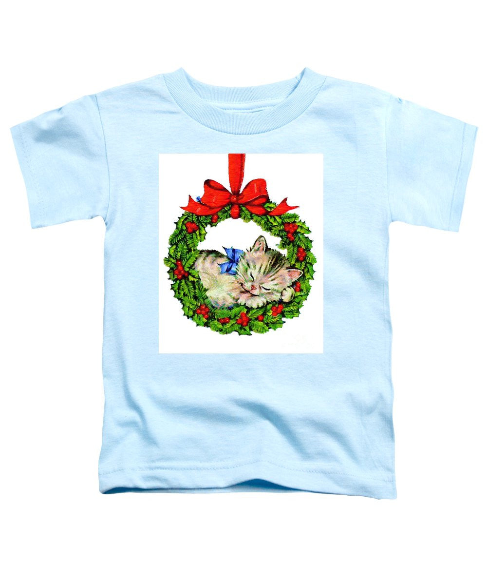 Toddler T-Shirt - Kitten In A Christmas Wreath