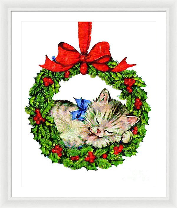 Framed Print - Kitten In A Christmas Wreath