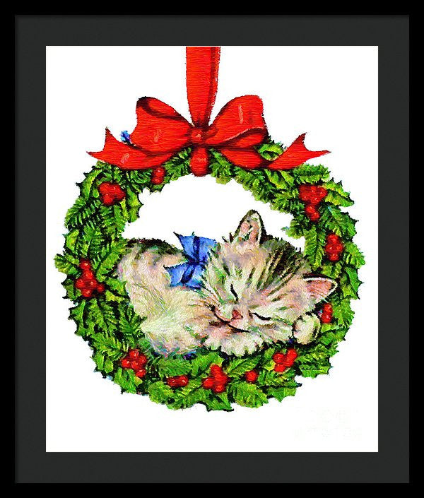 Framed Print - Kitten In A Christmas Wreath