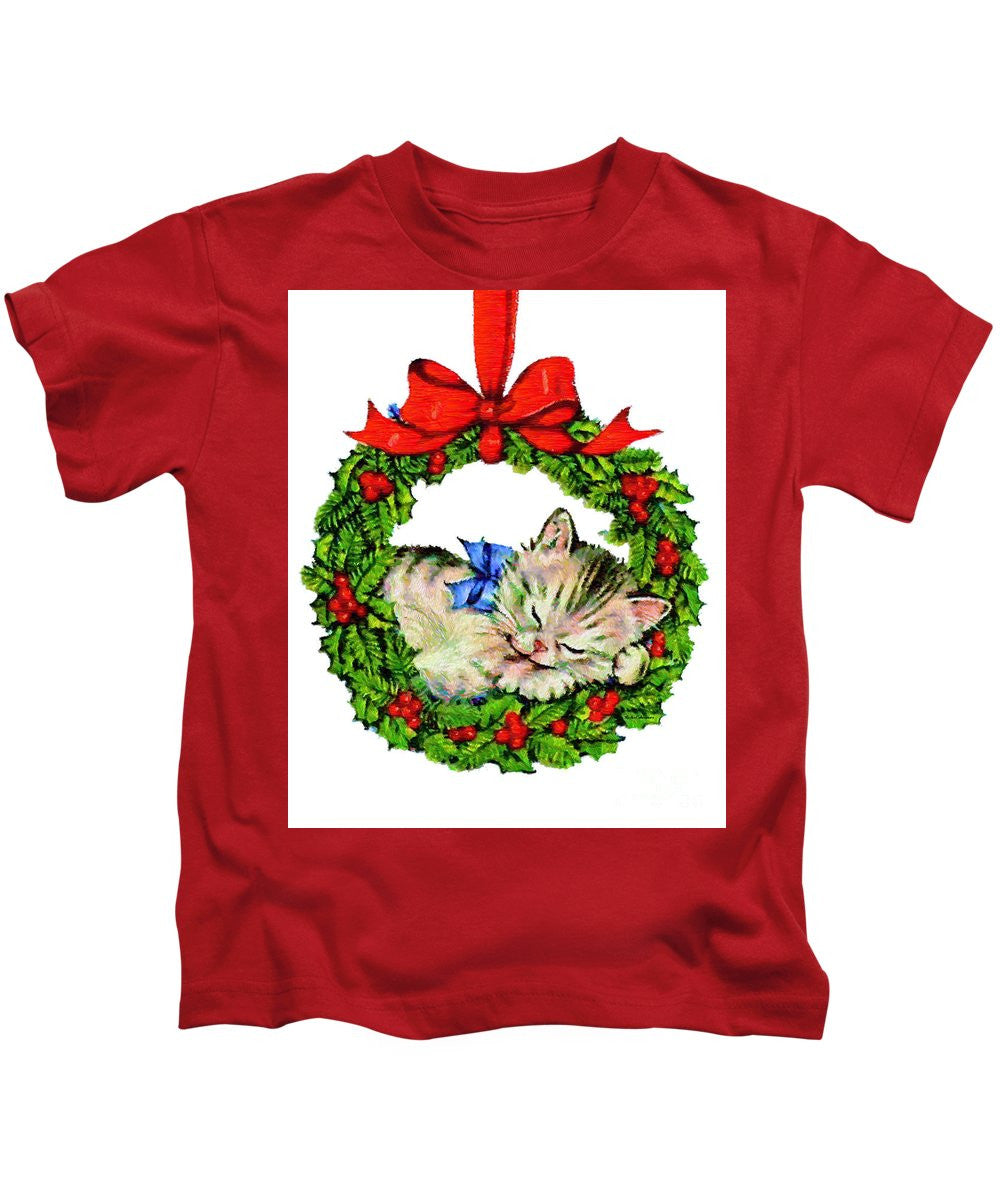 T-shirt pour enfants - Chaton dans une couronne de Noël