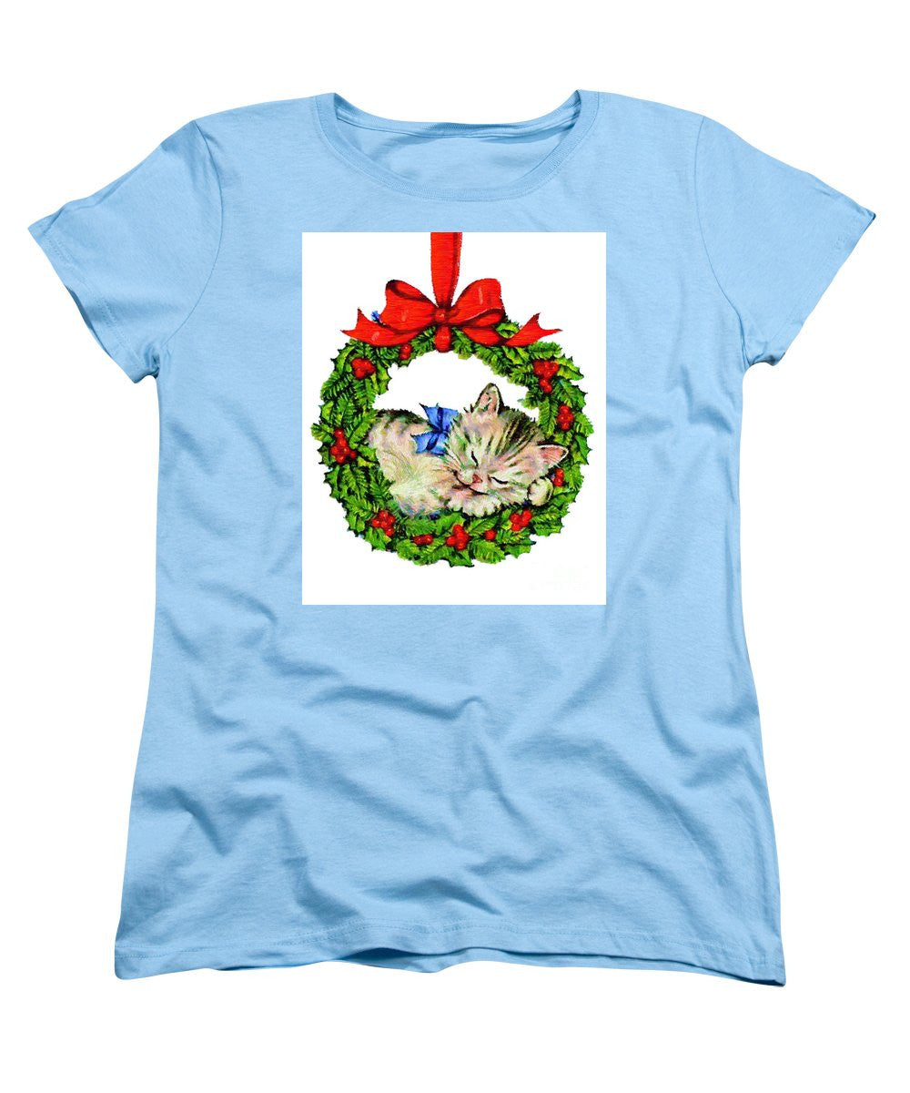 Women's T-Shirt (Standard Cut) - Kitten In A Christmas Wreath