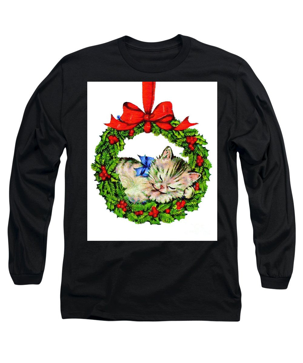 Long Sleeve T-Shirt - Kitten In A Christmas Wreath