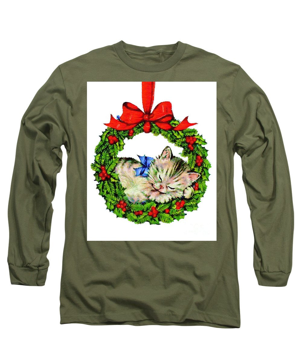 Long Sleeve T-Shirt - Kitten In A Christmas Wreath