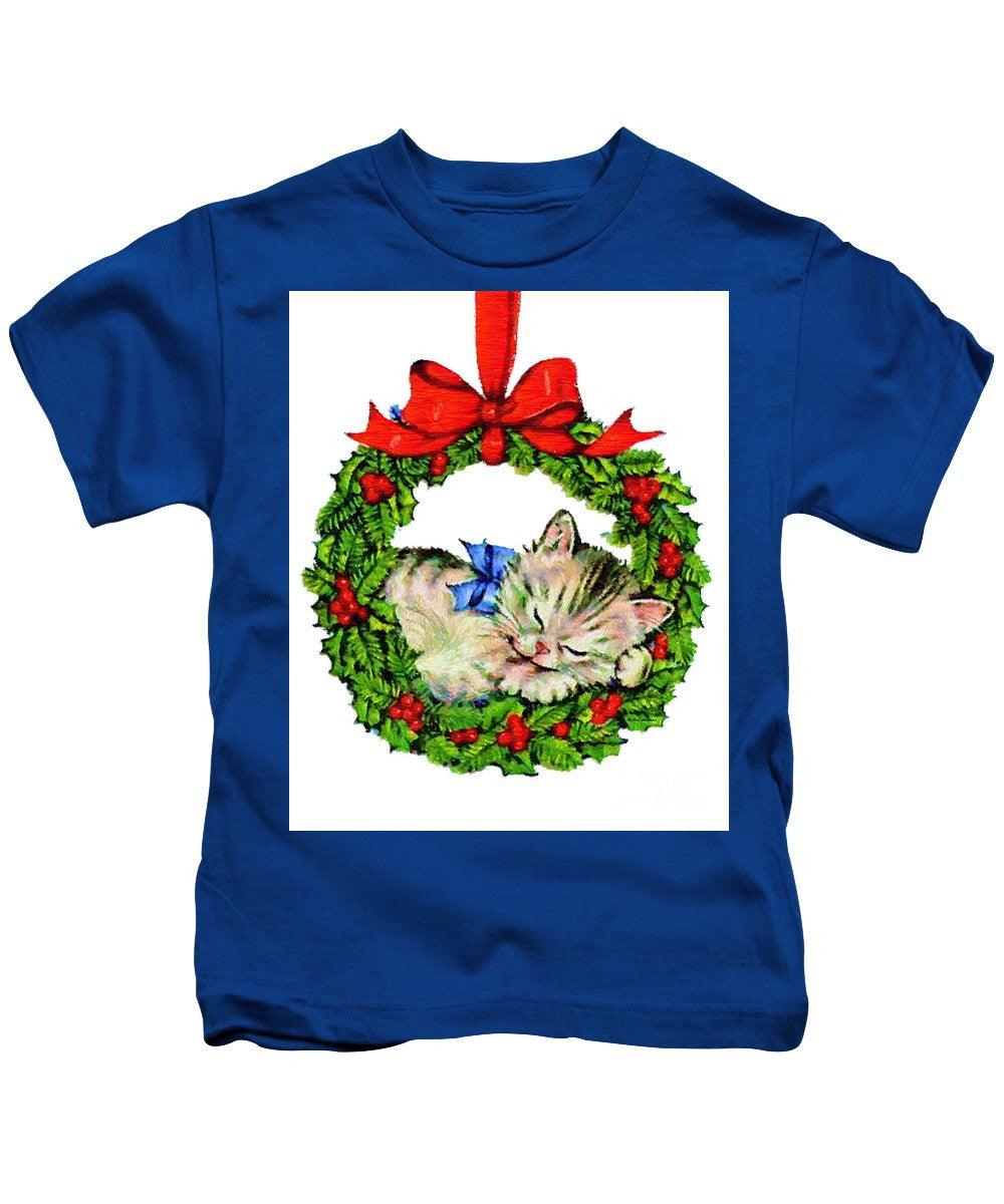 T-shirt pour enfants - Chaton dans une couronne de Noël