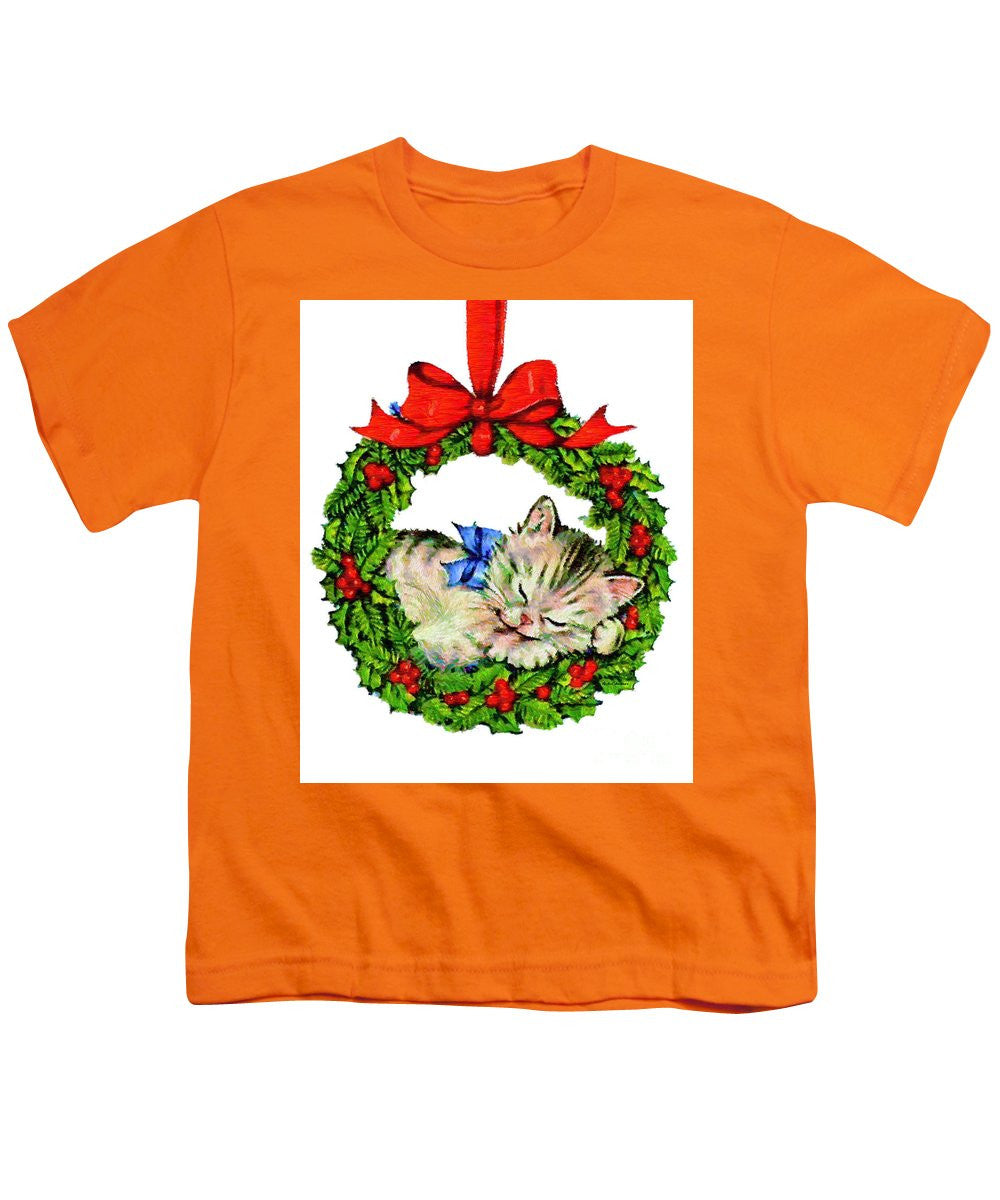 Youth T-Shirt - Kitten In A Christmas Wreath