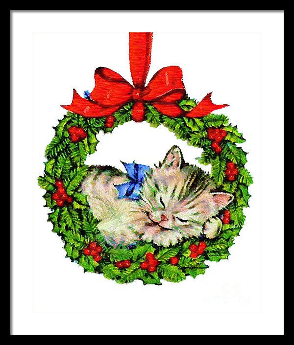 Framed Print - Kitten In A Christmas Wreath