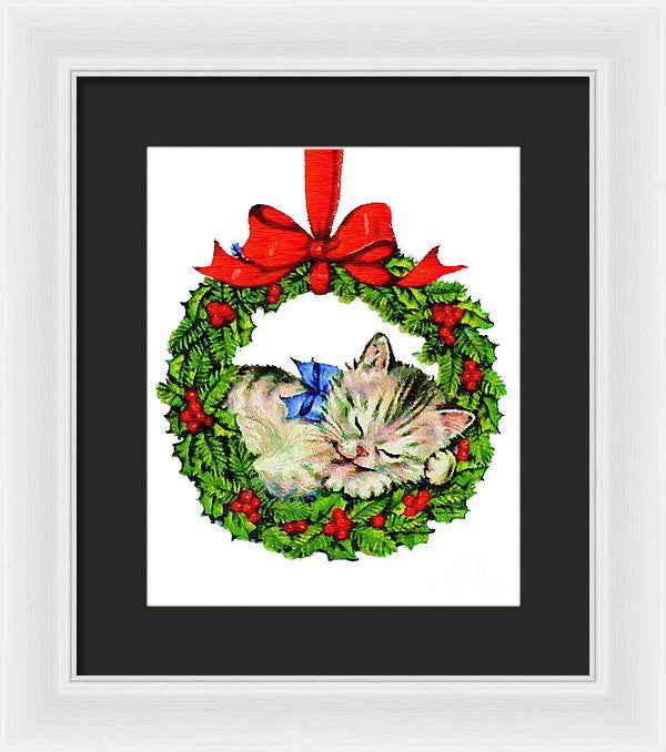 Framed Print - Kitten In A Christmas Wreath