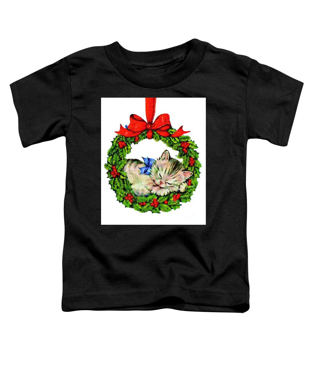 Toddler T-Shirt - Kitten In A Christmas Wreath