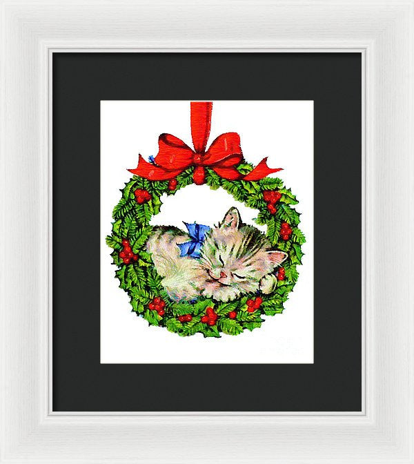 Framed Print - Kitten In A Christmas Wreath