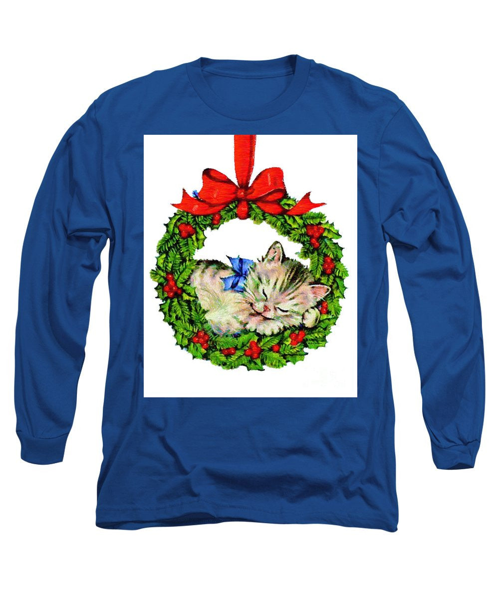 Long Sleeve T-Shirt - Kitten In A Christmas Wreath