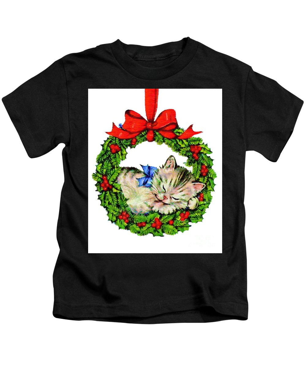 T-shirt pour enfants - Chaton dans une couronne de Noël