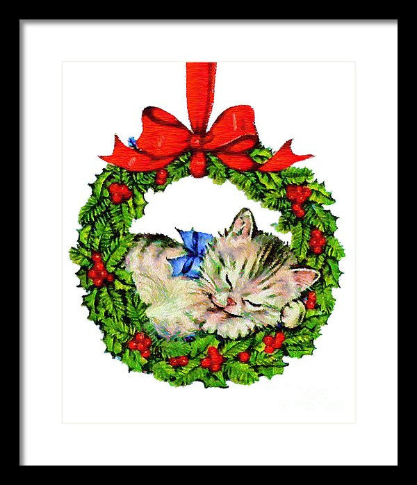 Framed Print - Kitten In A Christmas Wreath