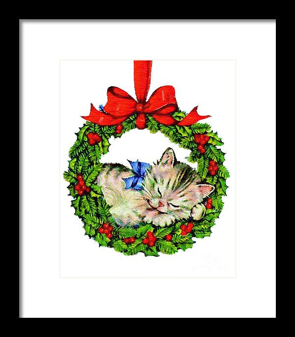 Framed Print - Kitten In A Christmas Wreath