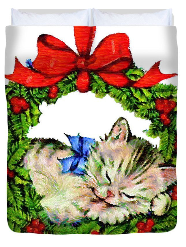 Duvet Cover - Kitten In A Christmas Wreath