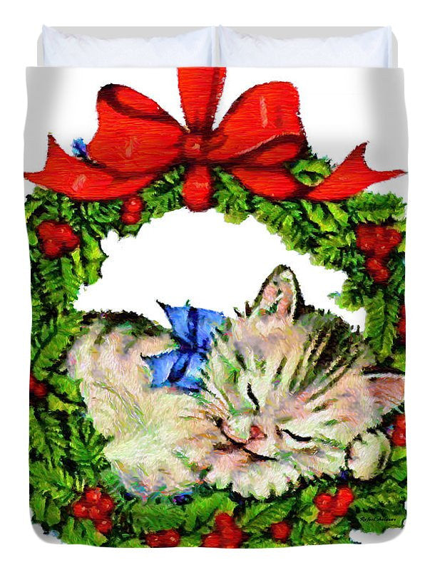 Duvet Cover - Kitten In A Christmas Wreath