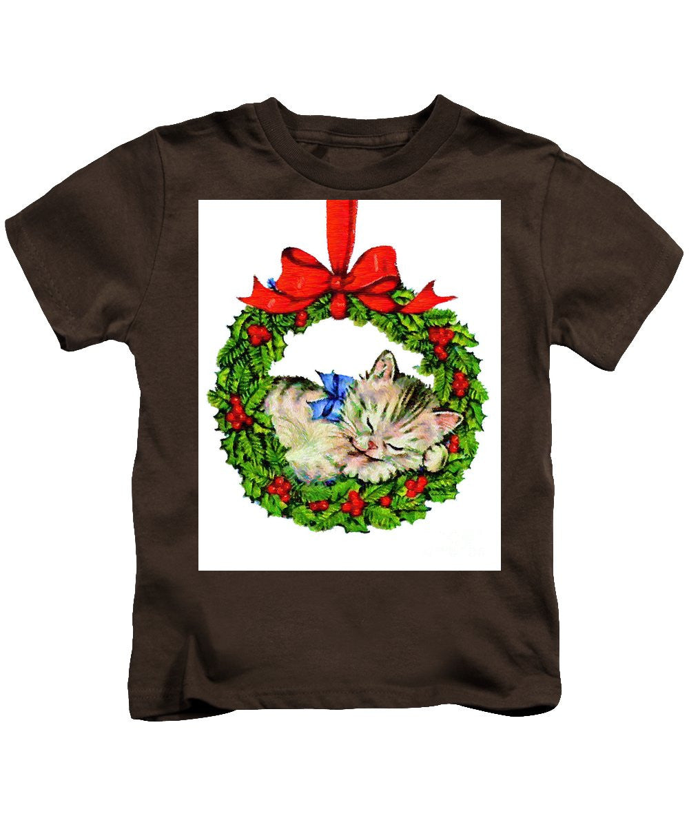 T-shirt pour enfants - Chaton dans une couronne de Noël