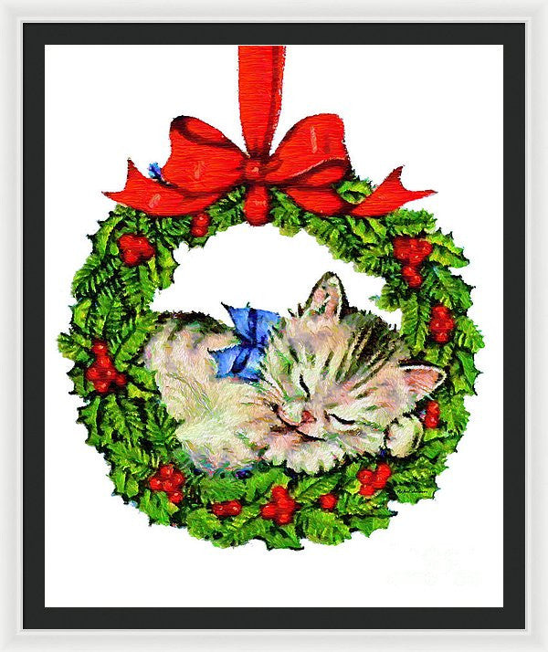 Framed Print - Kitten In A Christmas Wreath