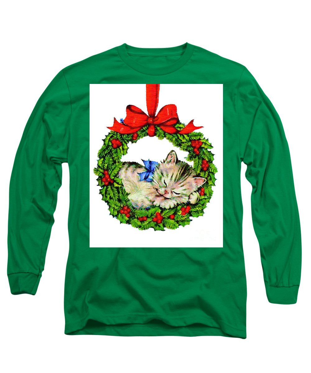 Long Sleeve T-Shirt - Kitten In A Christmas Wreath