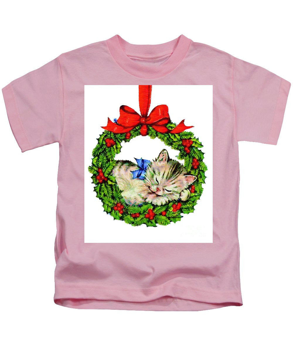 T-shirt pour enfants - Chaton dans une couronne de Noël