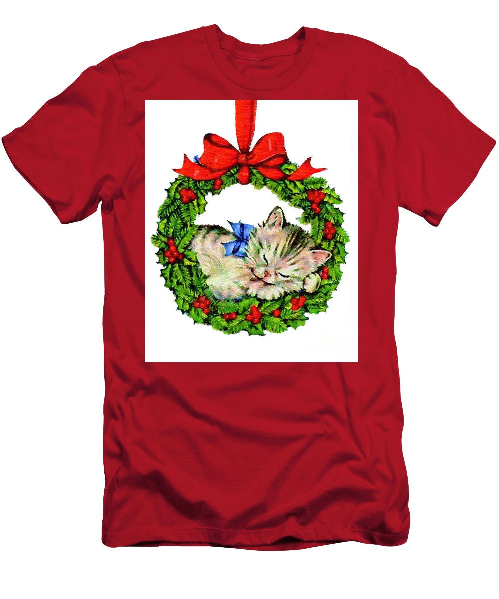Men's T-Shirt (Slim Fit) - Kitten In A Christmas Wreath