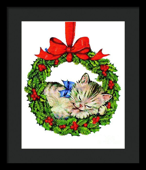 Framed Print - Kitten In A Christmas Wreath