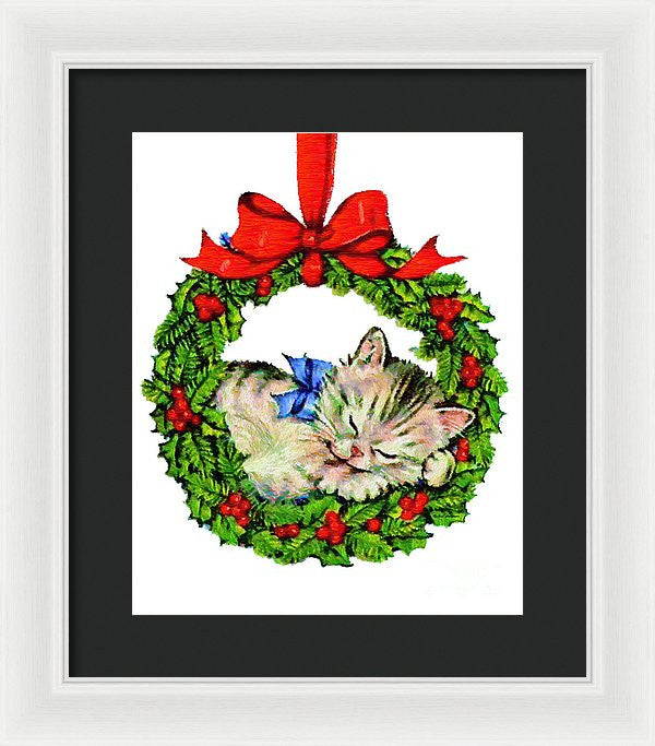 Framed Print - Kitten In A Christmas Wreath