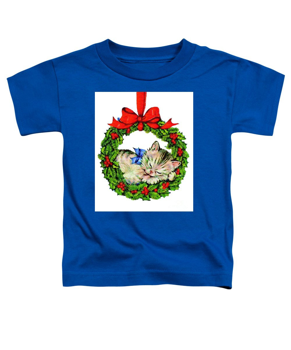 Toddler T-Shirt - Kitten In A Christmas Wreath