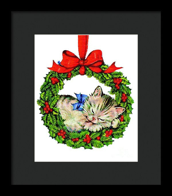 Framed Print - Kitten In A Christmas Wreath