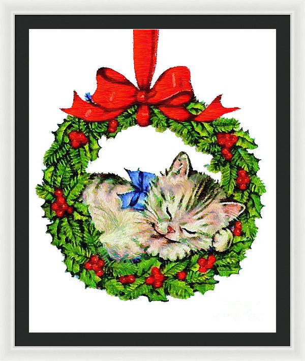 Framed Print - Kitten In A Christmas Wreath