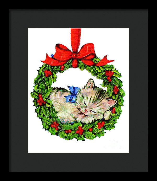 Framed Print - Kitten In A Christmas Wreath