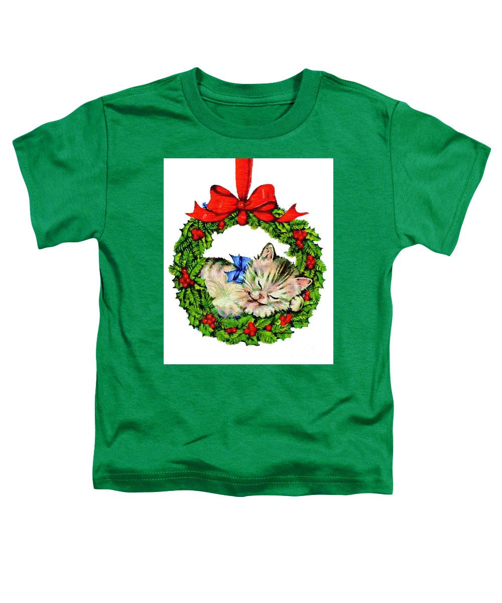 Toddler T-Shirt - Kitten In A Christmas Wreath