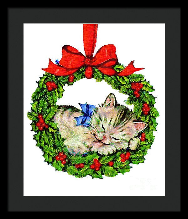 Framed Print - Kitten In A Christmas Wreath