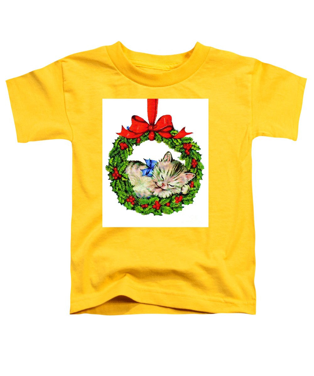 Toddler T-Shirt - Kitten In A Christmas Wreath