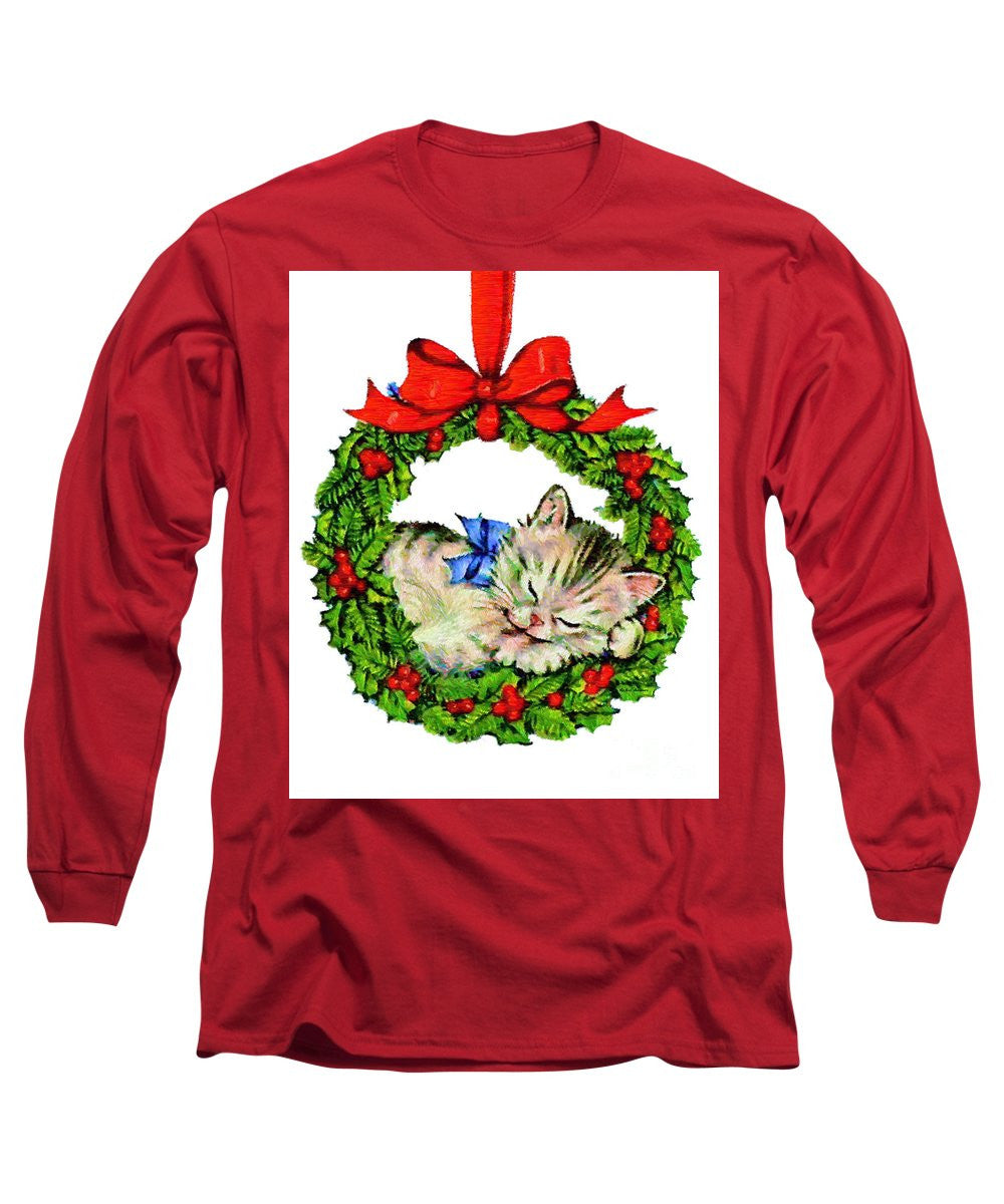 Long Sleeve T-Shirt - Kitten In A Christmas Wreath