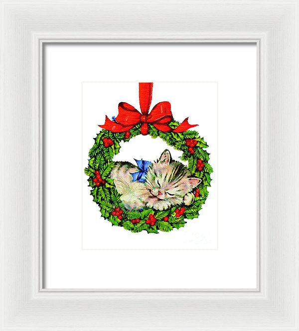 Framed Print - Kitten In A Christmas Wreath