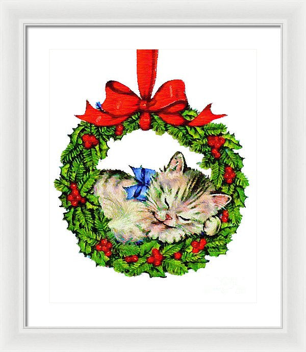 Framed Print - Kitten In A Christmas Wreath