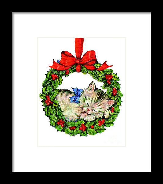 Framed Print - Kitten In A Christmas Wreath