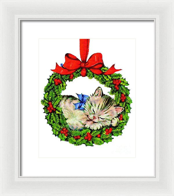 Framed Print - Kitten In A Christmas Wreath