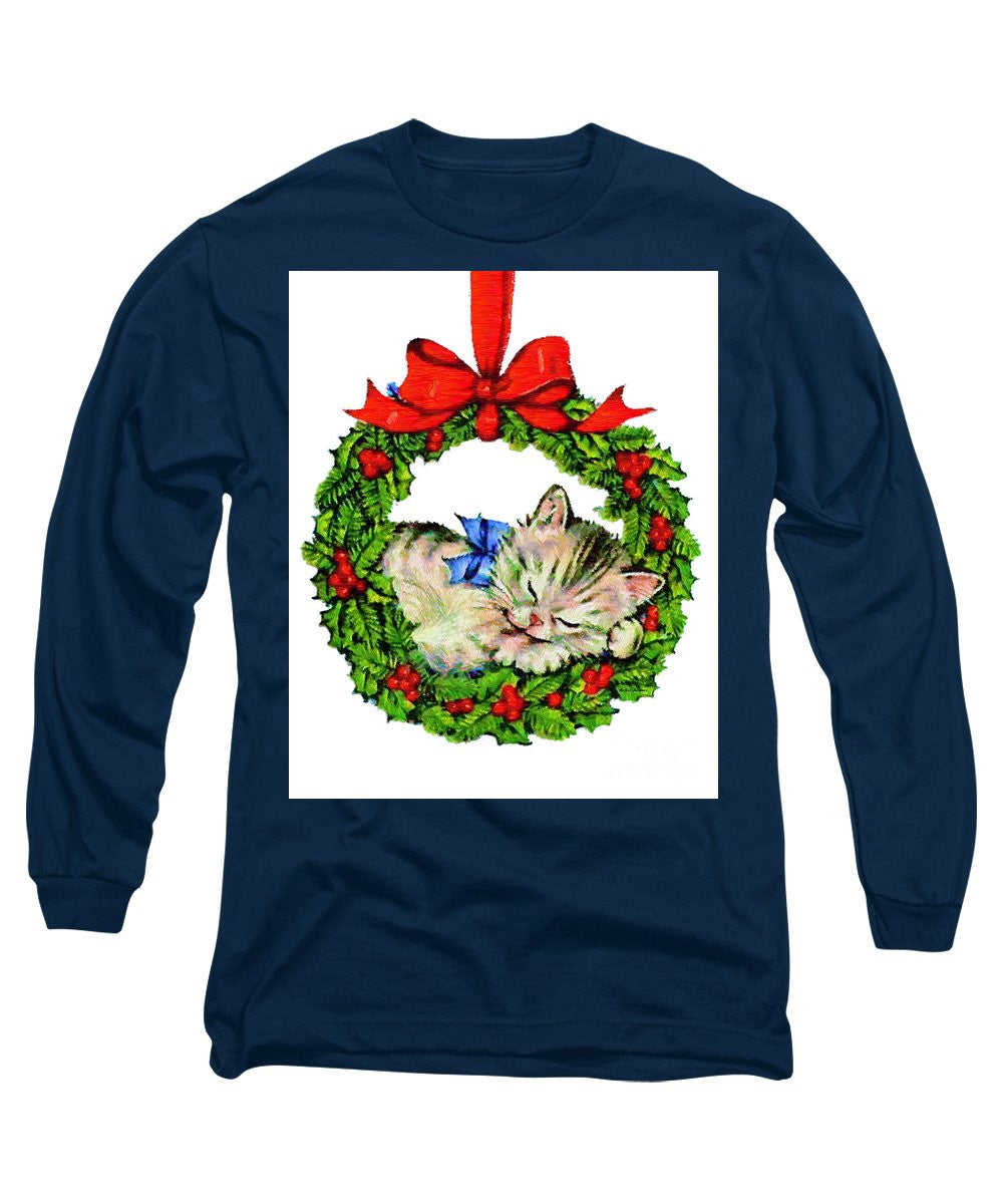 Long Sleeve T-Shirt - Kitten In A Christmas Wreath