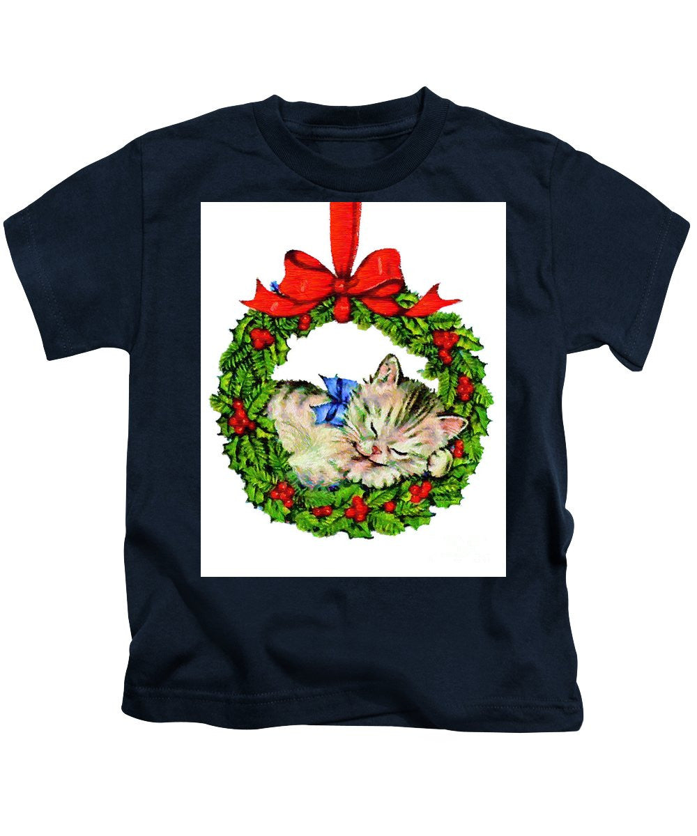 T-shirt pour enfants - Chaton dans une couronne de Noël