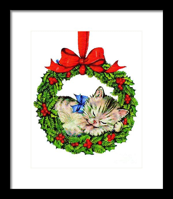 Framed Print - Kitten In A Christmas Wreath