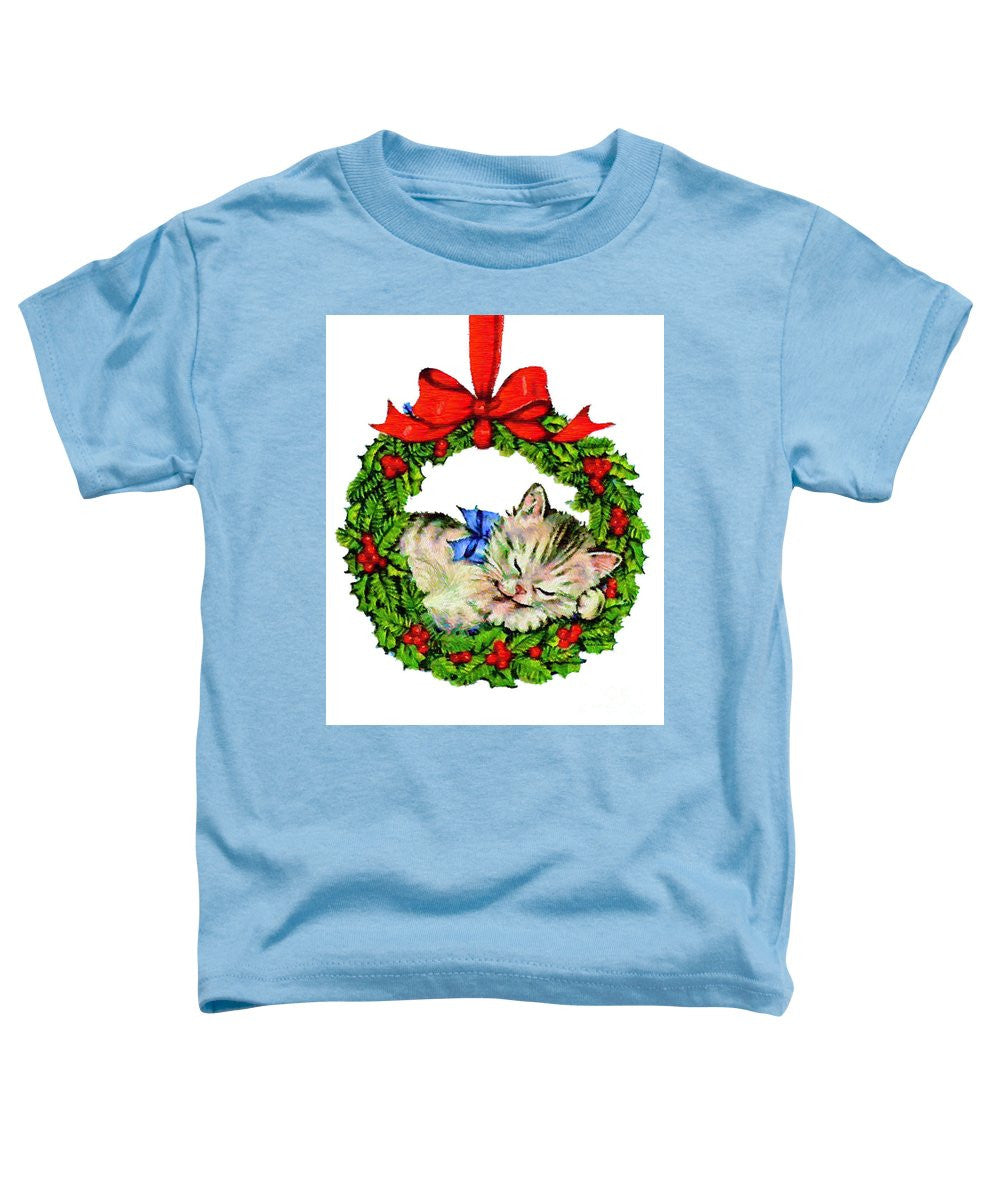 Toddler T-Shirt - Kitten In A Christmas Wreath