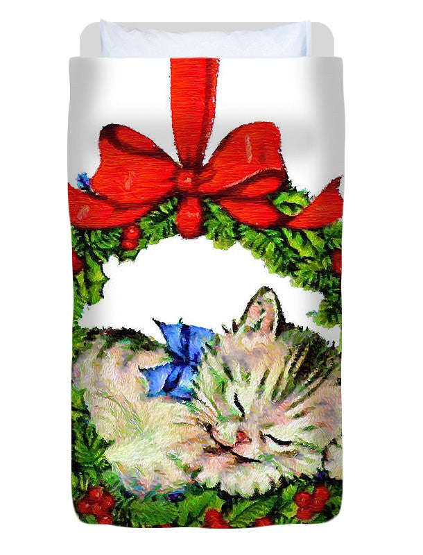 Duvet Cover - Kitten In A Christmas Wreath