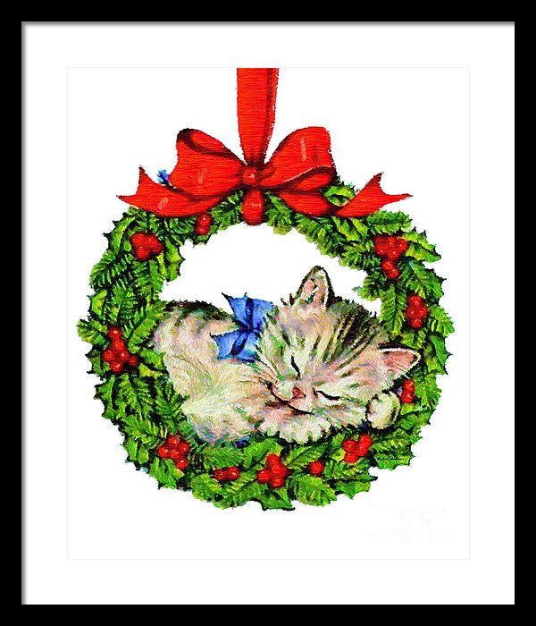 Framed Print - Kitten In A Christmas Wreath