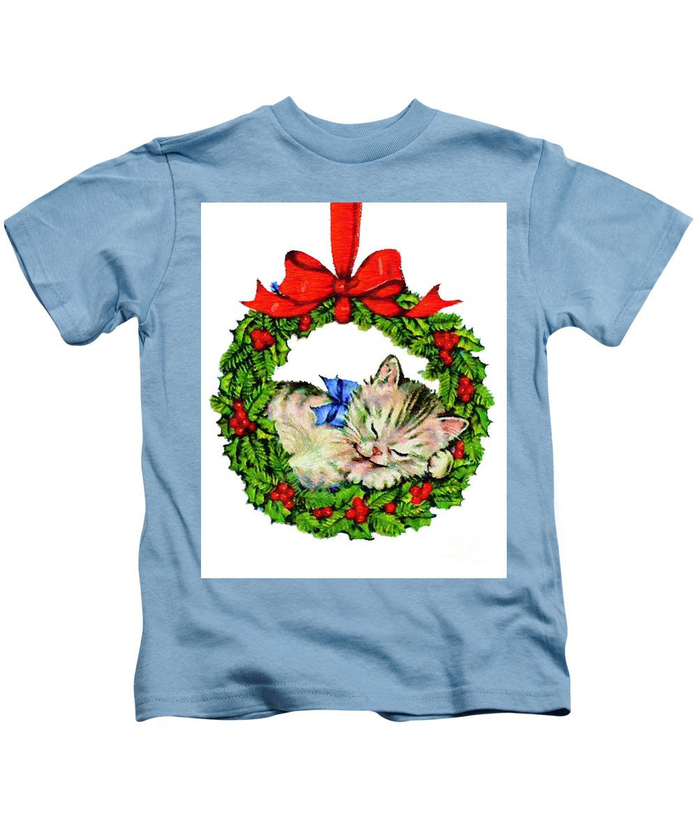 T-shirt pour enfants - Chaton dans une couronne de Noël